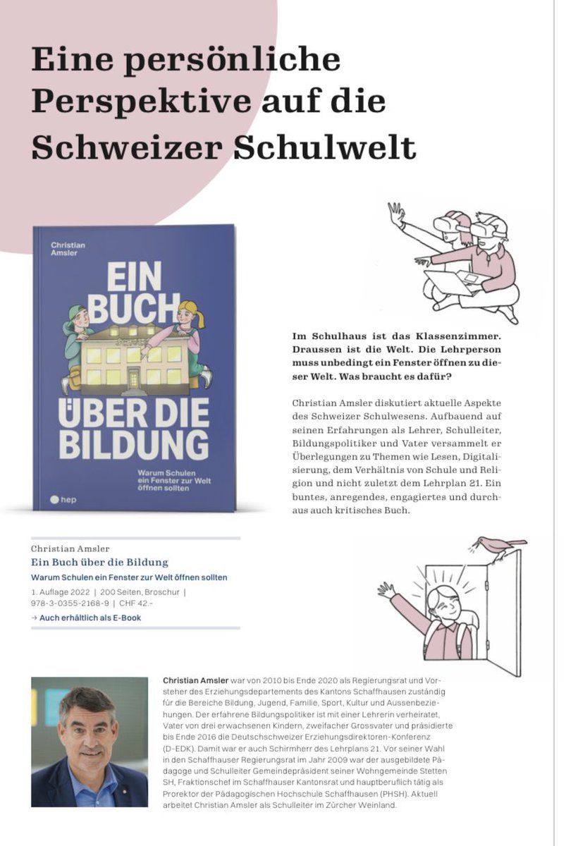 ChristianAmsler's tweet photo. Im Schulhaus ist das Klassenzimmer. Draussen ist die Welt. Die Lehrperson muss unbedingt ein Fenster öffnen zu dieser Welt.
EIN BUCH ÜBER DIE BILDUNG - Warum Schulen ein Fenster zur Welt öffnen sollten.
Christian Amsler diskutiert aktuelle Aspekte des Schweizer Schulwesens. https://t.co/3K72iFfMcI
