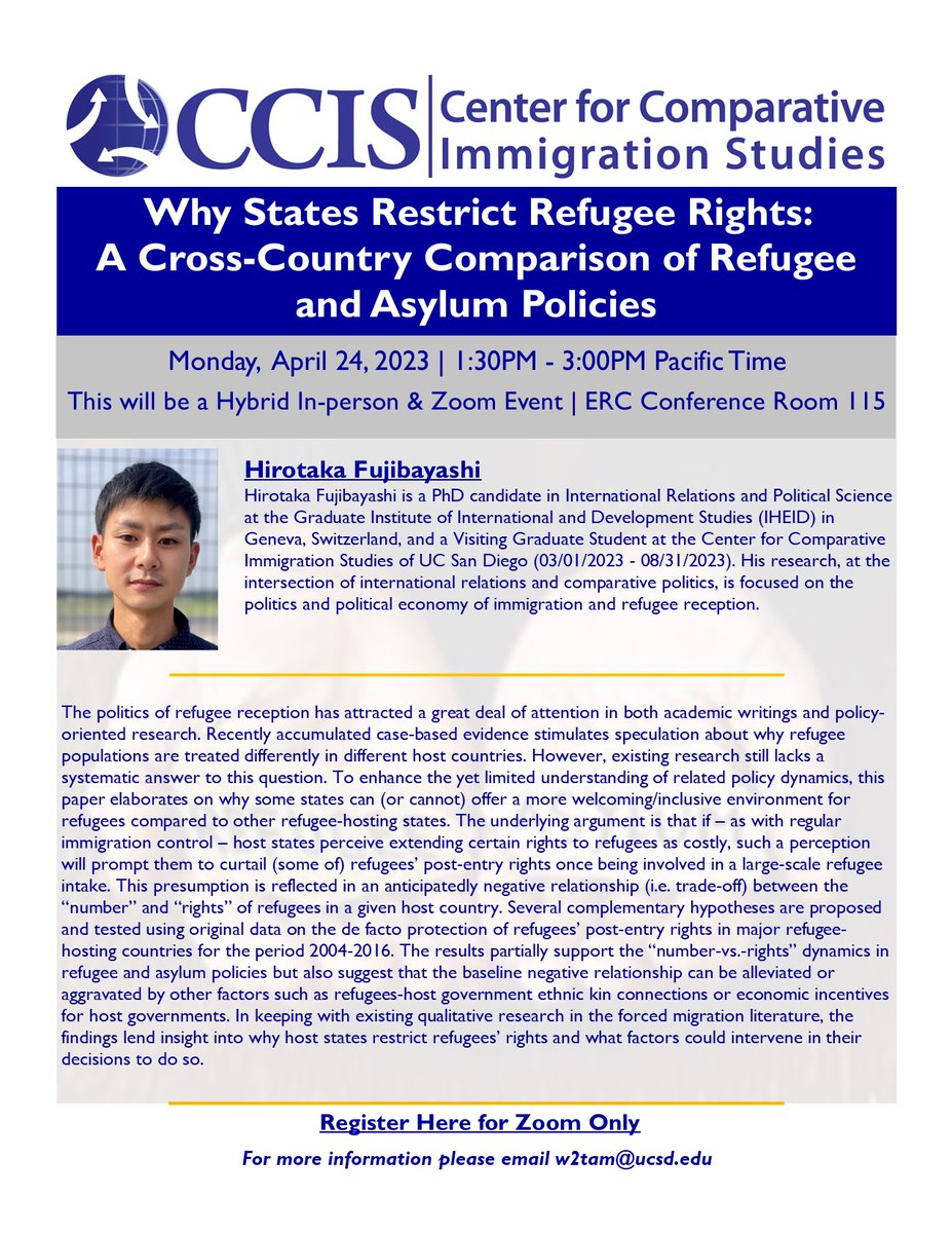 Upcoming event on Mon, 4/24/23. 1:30pm to 3pm. This is now a Hybrid event. Please register below for zoom only. In person attendees do not need to register. Registration link for Zoom only: ucsd.zoom.us/meeting/regist…. Location on campus: ERC Admin Bldg South, Conf room 115.