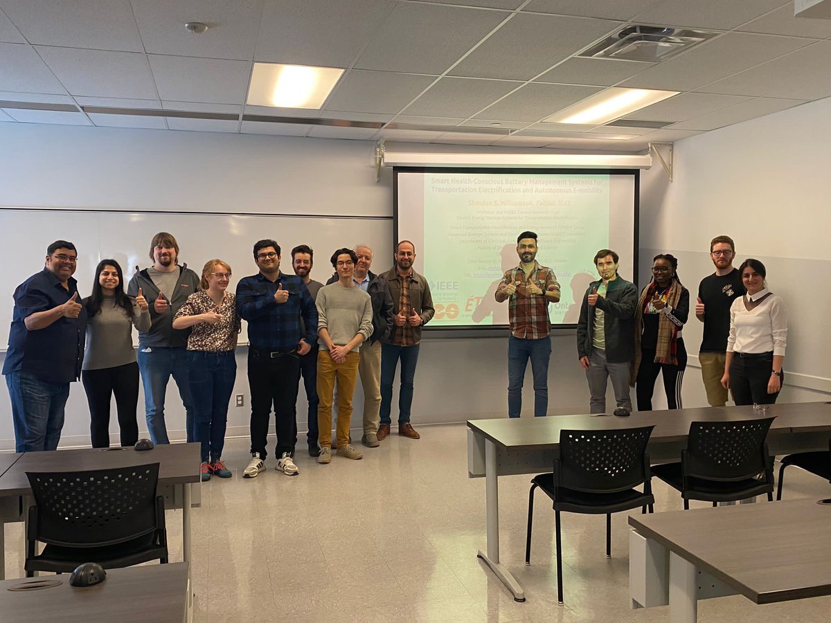 electrifiedshel's tweet photo. A terrific turnout today at the @ieee_ies #DistinguishedLecturer (DL) talk at ETS-Montreal. Thanks to Prof. Kamal Al-Haddad for organizing a great event. We discussed the @OT_STEER group’s recent work on #batterysafety, #charging, #powerelectronics, #emobility, and #DigitalTwins. https://t.co/QDiOwhD9cN