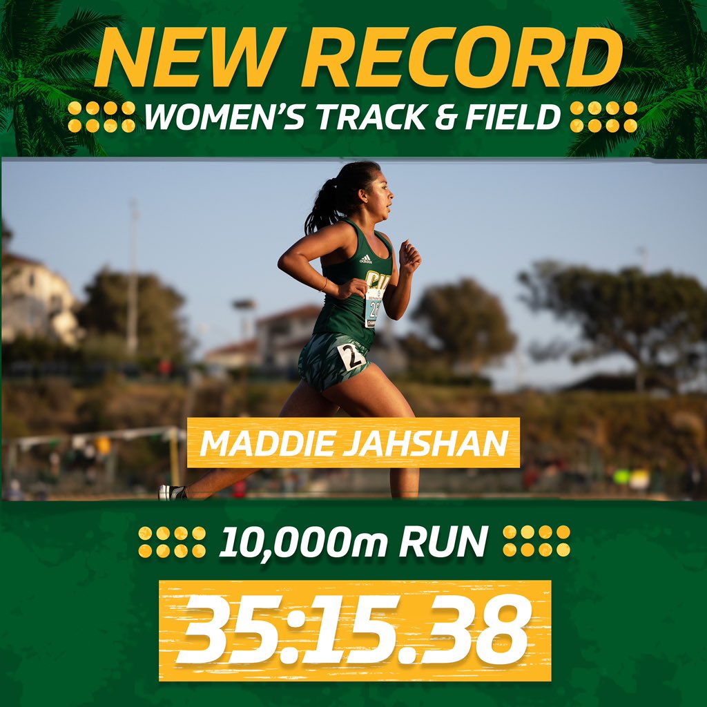 Congratulations to Maddie Jahshan of <a href="/CUITFXC/">CUI Track & Field/XC</a> on breaking the school record for the women’s 10,000m! 

She broke the previously held record of 35:58, set over 15 years ago. 

Not to mention she took 5th in the event and beat a long list of strong DI competition at Bryan Clay.