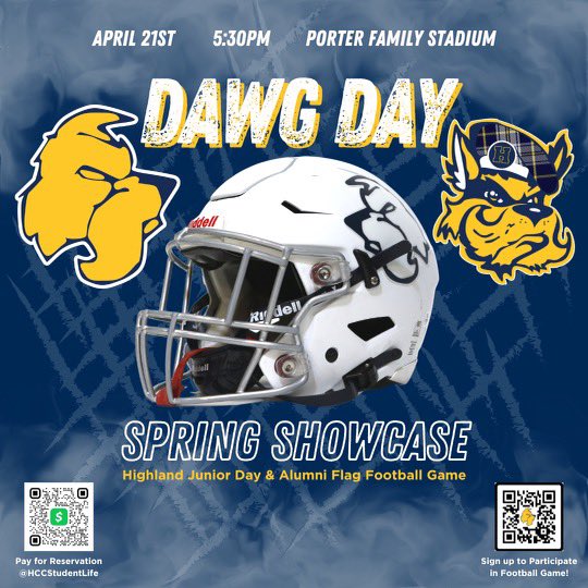 Dawg Day 2023 April 21st at the Porter Family Stadium. Junior Day and Alumni Flag Football Game, scan both QR codes to register. #TheLand2024