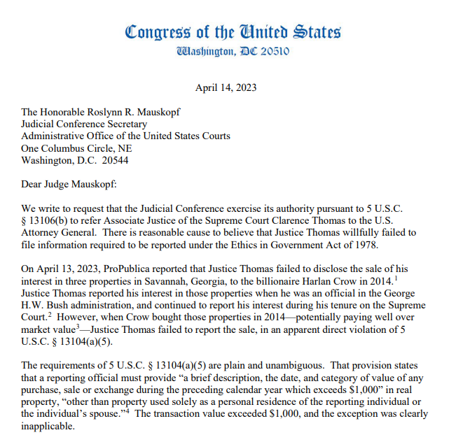 Bloomberg Law on Twitter: "NEW: Two Democratic lawmakers are calling on the  Judicial Conference to refer Supreme Court Justice Clarence Thomas to the  US Attorney General. https://t.co/woNT9wn3GQ" / X