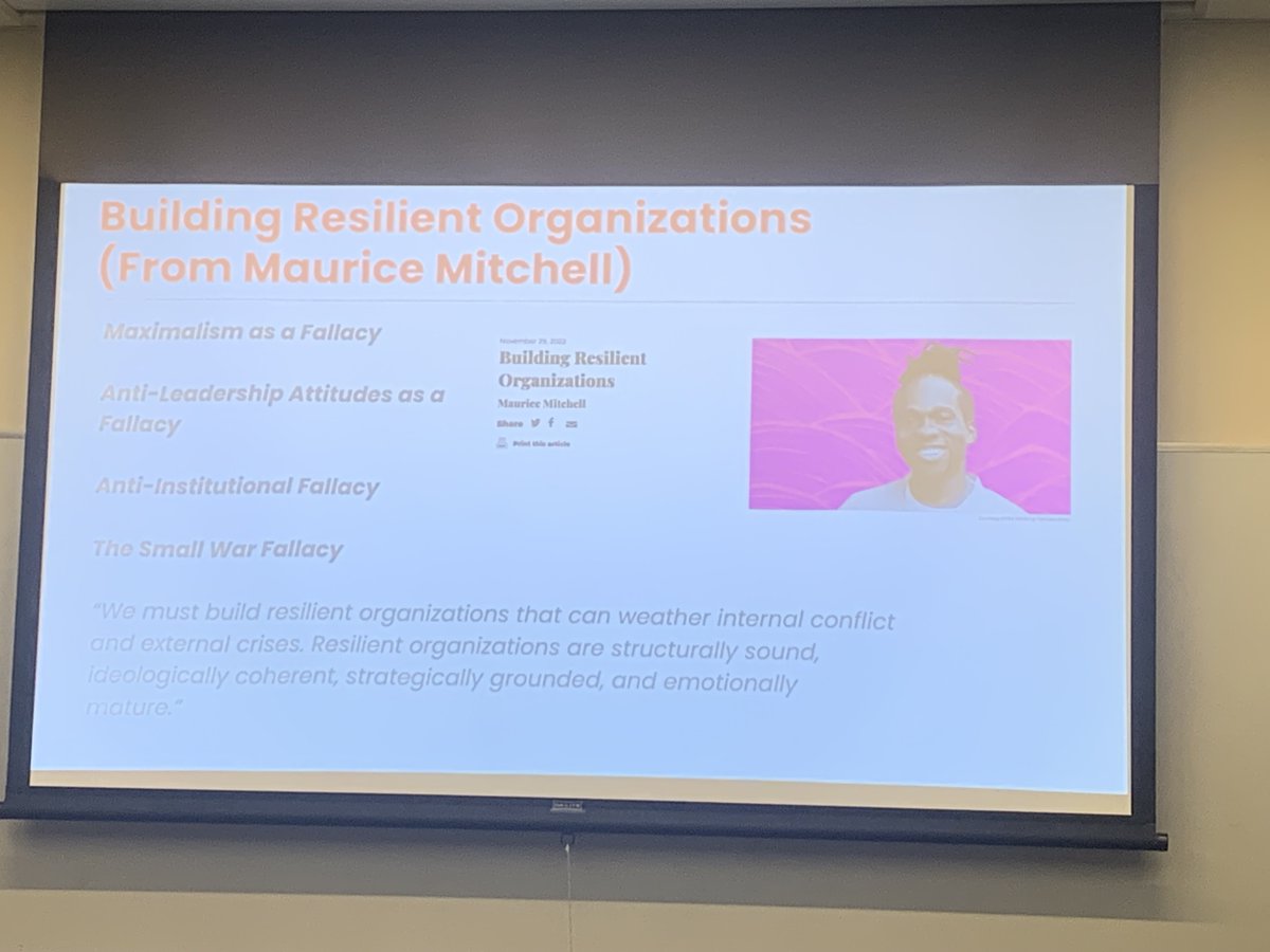 doritmi's tweet image. Says @DallasDucar on trans health and misinformation in #HLC2023 organized by @NUSLHealth: Maurice Mitchell - build resilient organizations - different fallacies in doing important movement work. Can help consider how to work and meet this moment.