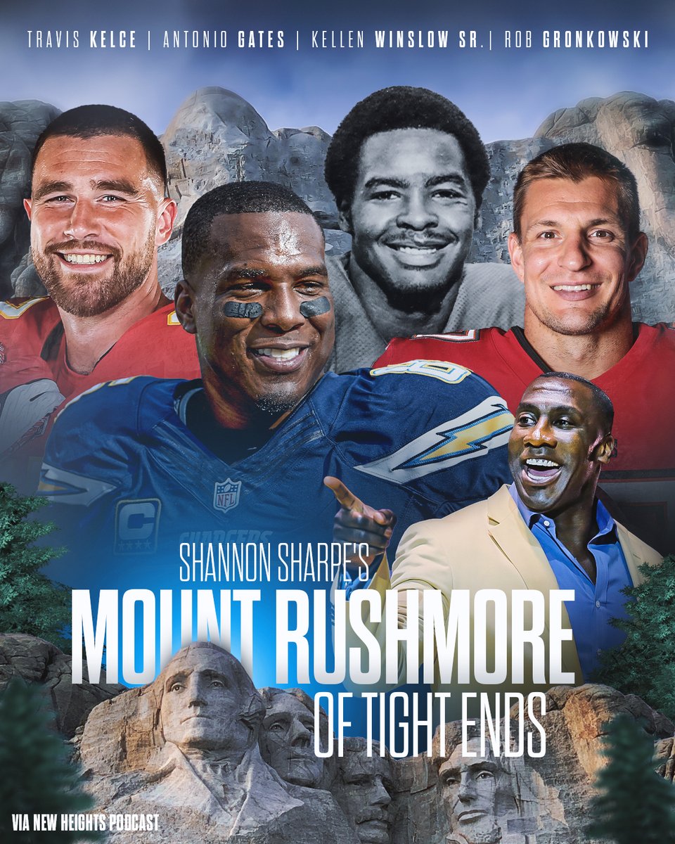 NFL's tweet photo. The Mount Rushmore of Tight Ends from one of the very best to play the position 👀

Do you agree with @ShannonSharpe? (via @newheightshow) https://t.co/gZ6FBfK7Wh