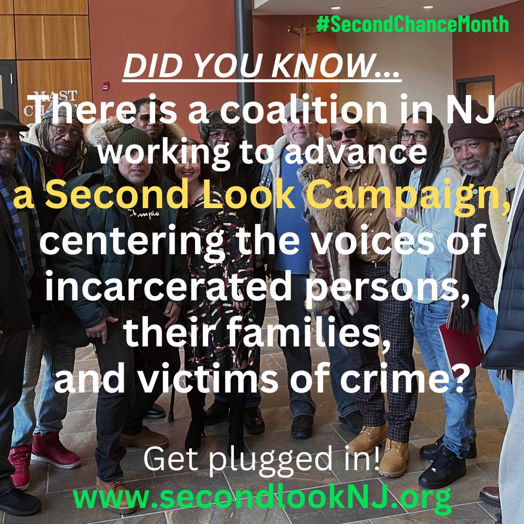 2ndlooknj's tweet image. Second Look New Jersey is a coalition of faith leaders, civil rights leaders, family members of incarcerated elders, and survivors of crime who believe that everyone deserves a second chance. #SecondChanceMonth #SecondLook