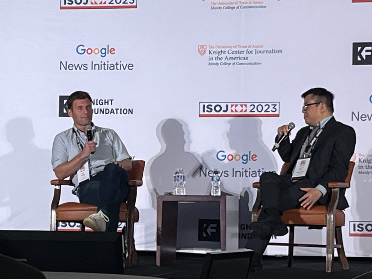 sarafischer's tweet image. .@JonKelly2 explains to @sewellchan how the digital media industry has evolved similarly to the music industry at #ISOJ2023