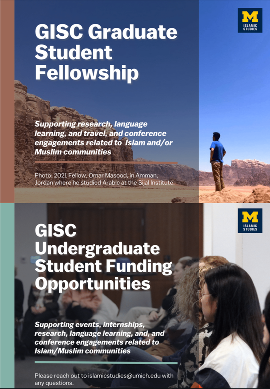 umichGISC's tweet photo. Are you a UM student looking for funding? Our applications are CURRENTLY open for undergrad &amp; grads looking for funding for projects related to Islam, Muslim societies, and/or Black Islam. Apps are due April 29th. APPLY NOW:

https://t.co/b6E3UI5a4k
https://t.co/Hx48RdzTgG https://t.co/EdNngtkVsQ
