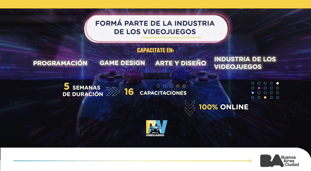 ¿CÓMO TE VES DESARROLLANDO VIDEOJUEGOS? 🤯

Sumate a ITV y capacitate en
🧠 Game design
💻 Programación
🧑‍🎨 Arte y diseño
⌨️Programación

🗓️5 semanas
🧑‍💻15 capacitaciones
💯% online

CUPOS LIMITADOS❌

❗Requisitos 👉 tener entre 18 y 35 años
Inscribite acá: bit.ly/43qQVoO