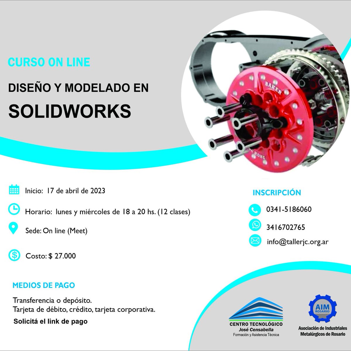 📅 Próximo inicio de CAPACITACIONES en el <a href="/JoseCensabella/">Centro Tecnologico José Censabella</a>: Diseño  y modelado en solidworks.

Inicio: 17 de abril de 2023.

Más información e inscripciones📲 0341-518-6060
WA: +54-9-341-670-2765

#Capacitación #Cursos