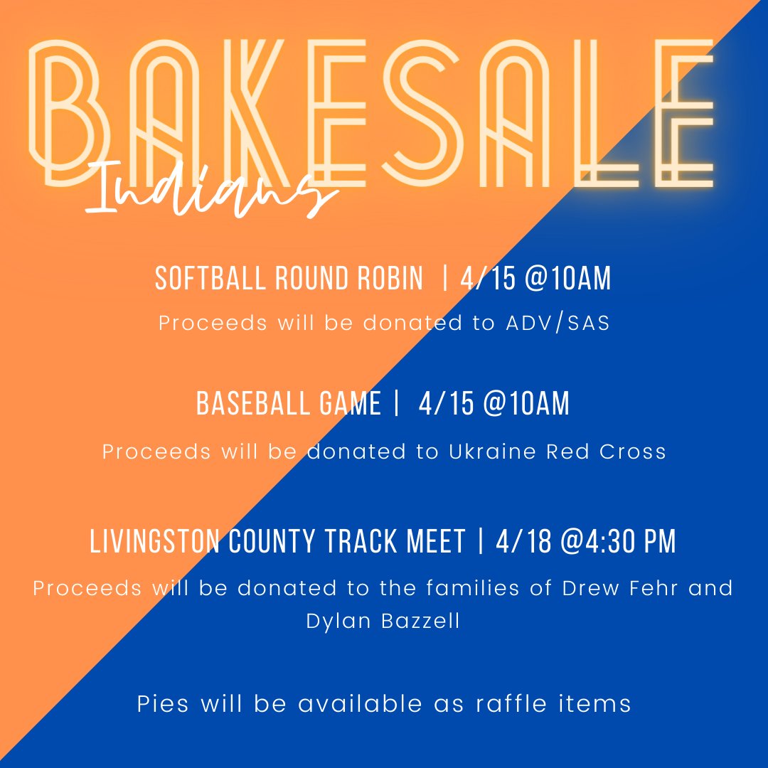Come get yourself some goodies this weekend for softball &amp; baseball, and next week at the track meet!  #IndianNation