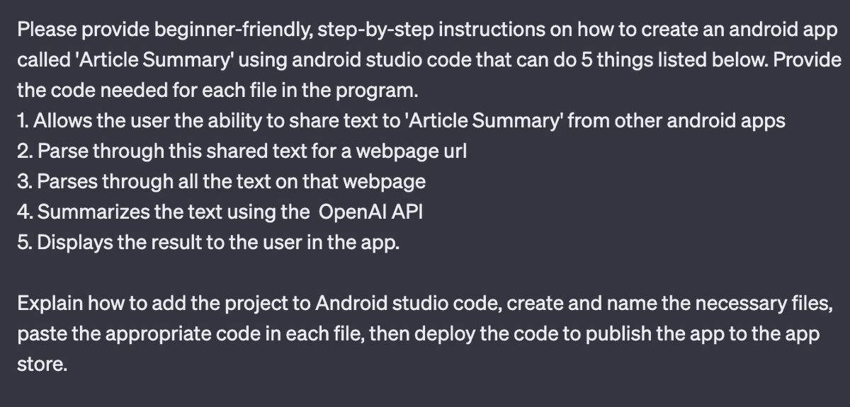 rishksing's tweet photo. Here is the prompt I used with Chatgpt 4 to start building the app. I had to go through a lot of iterations of copy-pasting errors to get it working. https://t.co/QrnDCtIQ9p