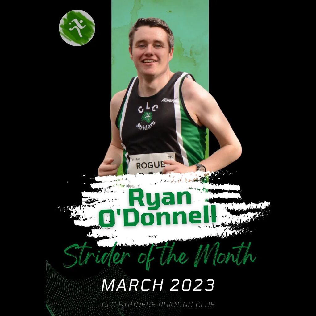 Congratulations to Ryan O’Donnell, who is our Strider of the Month for March. 🎉

Ryan travelled to Omagh at the end of March to compete in the Omagh Half Marathon. He had a storming run, pacing the race perfectly to a new PB time of 1:24:47 to finish… instagr.am/p/CrBxs8TLTZX/