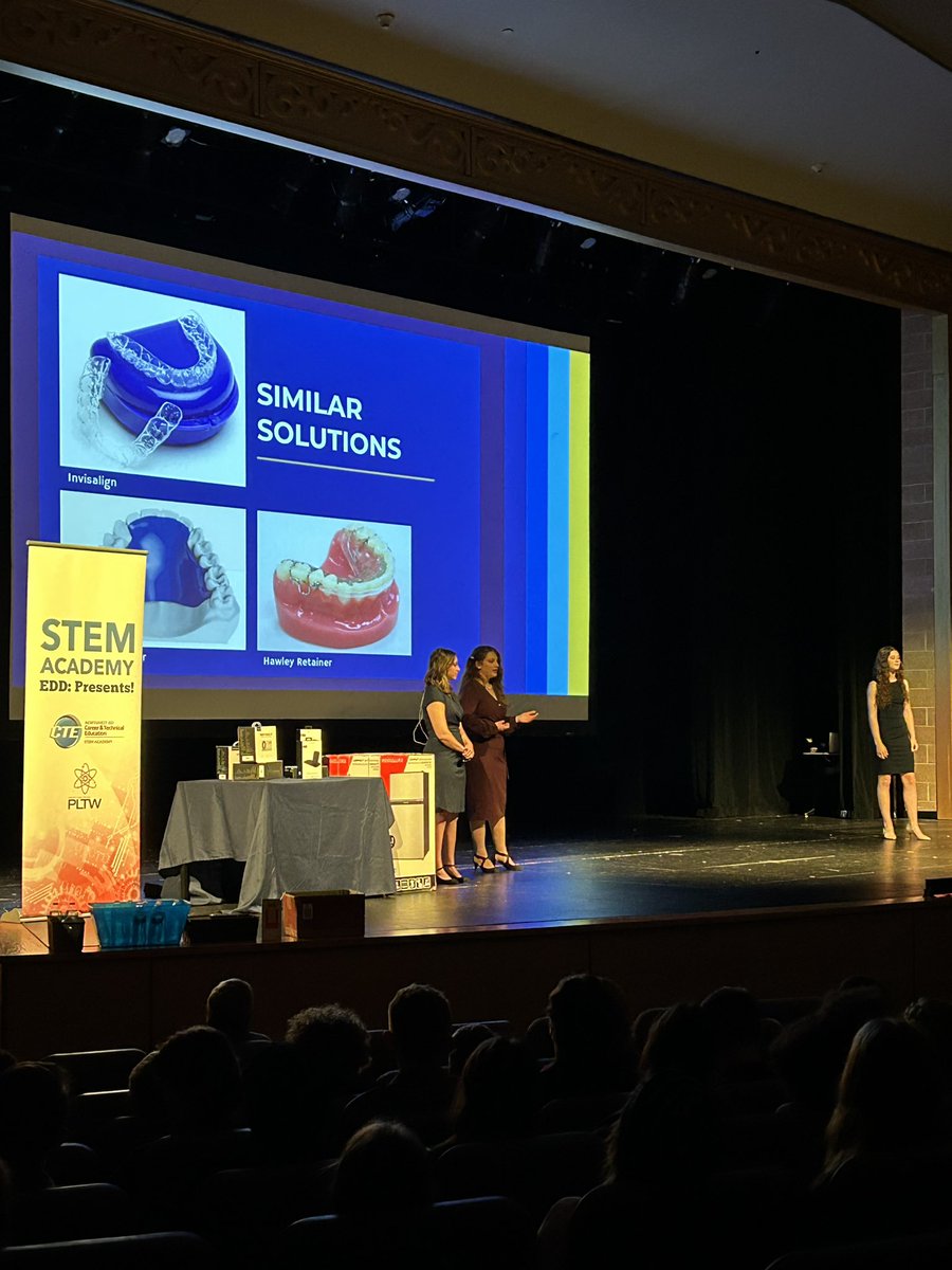 STEMAcademyNHS's tweet photo. The Maintainer team is on stage- this team designed a retainer for cleft palette patients.
#STEMROCKS #EDDPresents 🦷😬🪥 https://t.co/FqE7vYNZUw