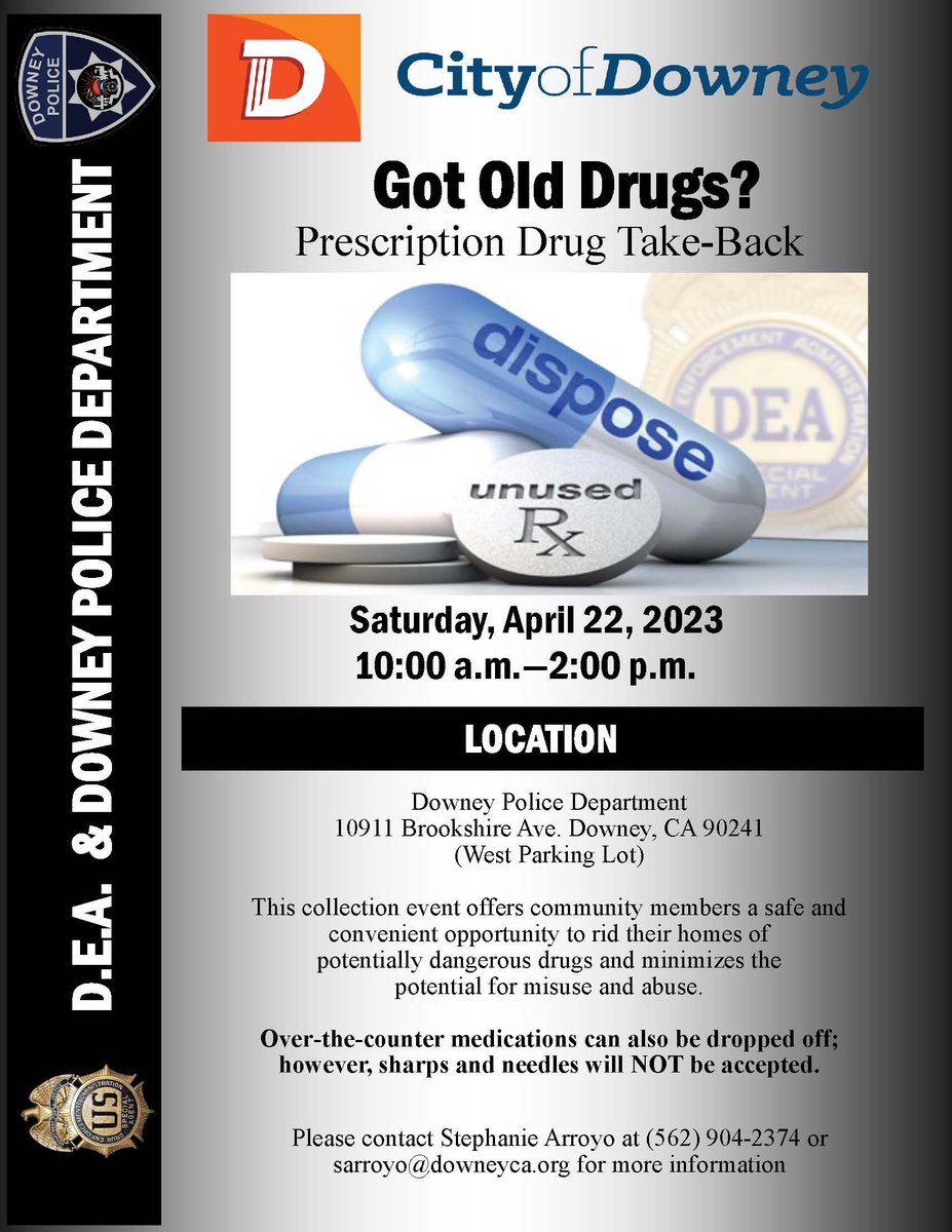 City of Downey Government on Twitter "DowneyPolice is hosting a Prescription Drug TakeBack