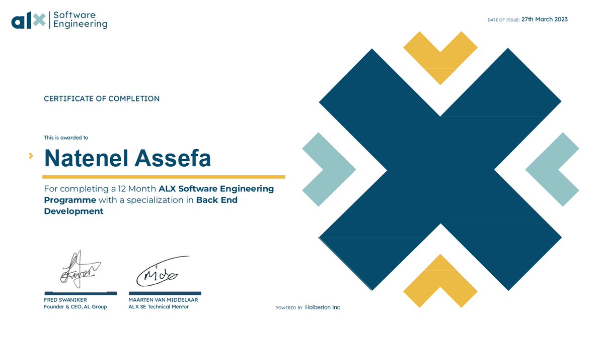 This is the starting point I hope more than this, I have 12 months of challenges and some struggles finally I did it 😎
Thank you all, ALX Founder and Mentors, for this life-changing experience.
 <a href="/alx_africa/">ALX Africa</a>  @mastercardfoundation @holbertonfoundation #discipline #softwarengineer