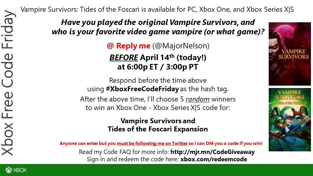 Larry Hryb 💫✨ on X: #XboxFreeCodeFriday time. Read this and you