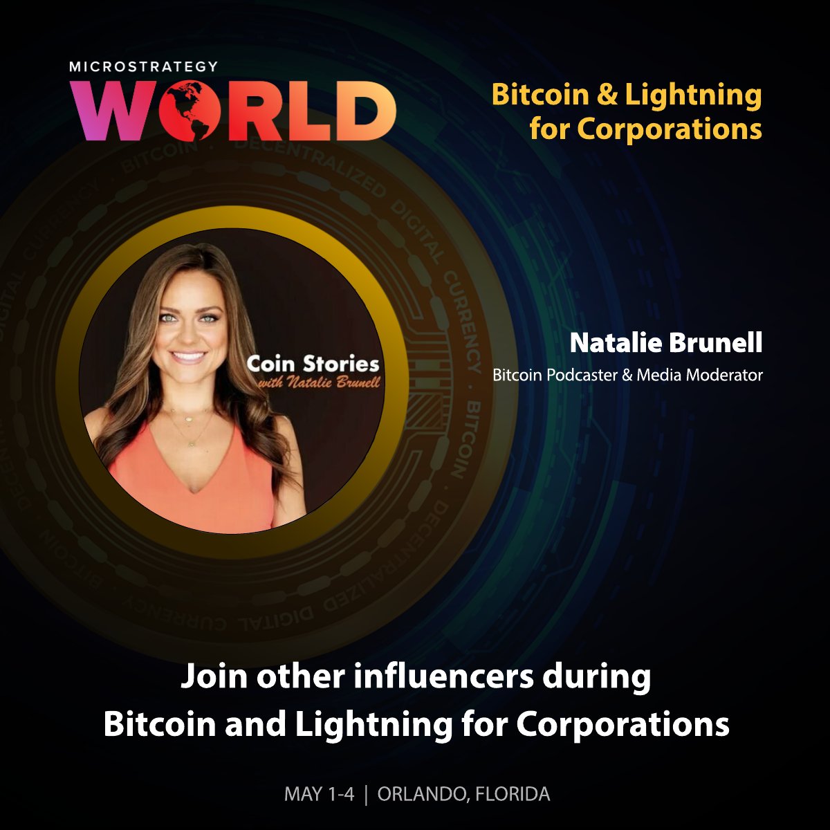 The #BitcoinAndLightningforCorps closing session on May 3 will see Michael  Saylor take the stage to discuss the bright future of #Bitcoin for  corporations, with Natalie Brunell of #CoinStories moderating. Will you be