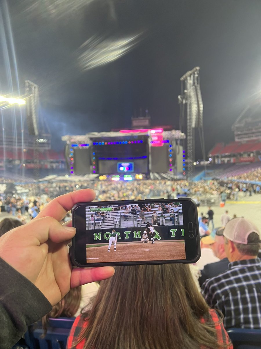 Trying to catch up to the <a href="/CharlotteSB/">Charlotte Softball</a> super fans of <a href="/jimmytouchstone/">Jimmy Touchstone</a> and <a href="/rpetersonCLT/">Randy Peterson</a> in between <a href="/m10penny/">Mitchell Tenpenny</a> and <a href="/lukecombs/">Luke Combs 🎤</a>.