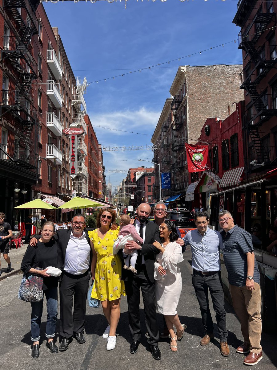 JimRockaway's tweet photo. Had a lovely lunch in Little Italy today and we were very thankful for the #OpenStreets and #OpenRestaurants. We had a large group & a baby in tow and it was so pleasant & to walk & then dine. We should be taking down barriers to outdoor dining not taking down outdoor dining. https://t.co/6sYpZXEH8u