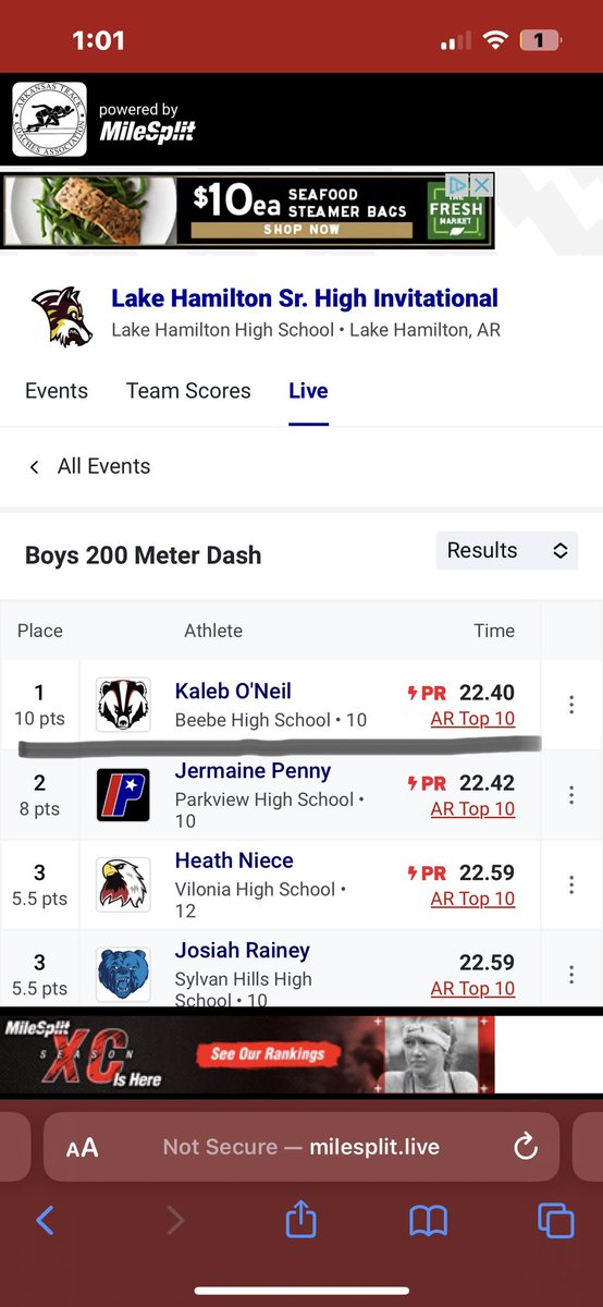 kaleb_oneill1's tweet photo. I had a outstanding day yesterday by running a 10.93-100m, 22.4-200m, and breaking the school record for the 4x2 by running a 21 split. https://t.co/anGpVP9dRt