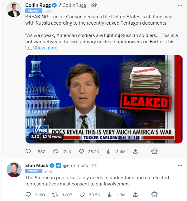 LvivNightingale's tweet photo. This is ALL Elon Muskovite does here on the bird app

Note that the original tweet was posted 19 hours ago and has 12.1 RTs but only 38.2k likes

Meanwhile Elon posts 2 hours ago and it has 8.8k RTs and 50.5k likes...

It's clear he's just elevating the talking points of MAGA in hopes of helping genocidal russians commit more genocide abroad. It has -nothing- to do with "free speech"

Are people only going to wake up here in the US once he's advocating for genocide at home too?

The man is a tech tyrant who's never actually -built- anything in his life. Just like his hero Trump he started life born on third base, thinking he hit a home run

Look into who -actually- did the engineering work at Tesla and SpaceX

He's a grifter, nothing more

#NAFO #ElonLovesGenocide #ElonTheTechTyrant