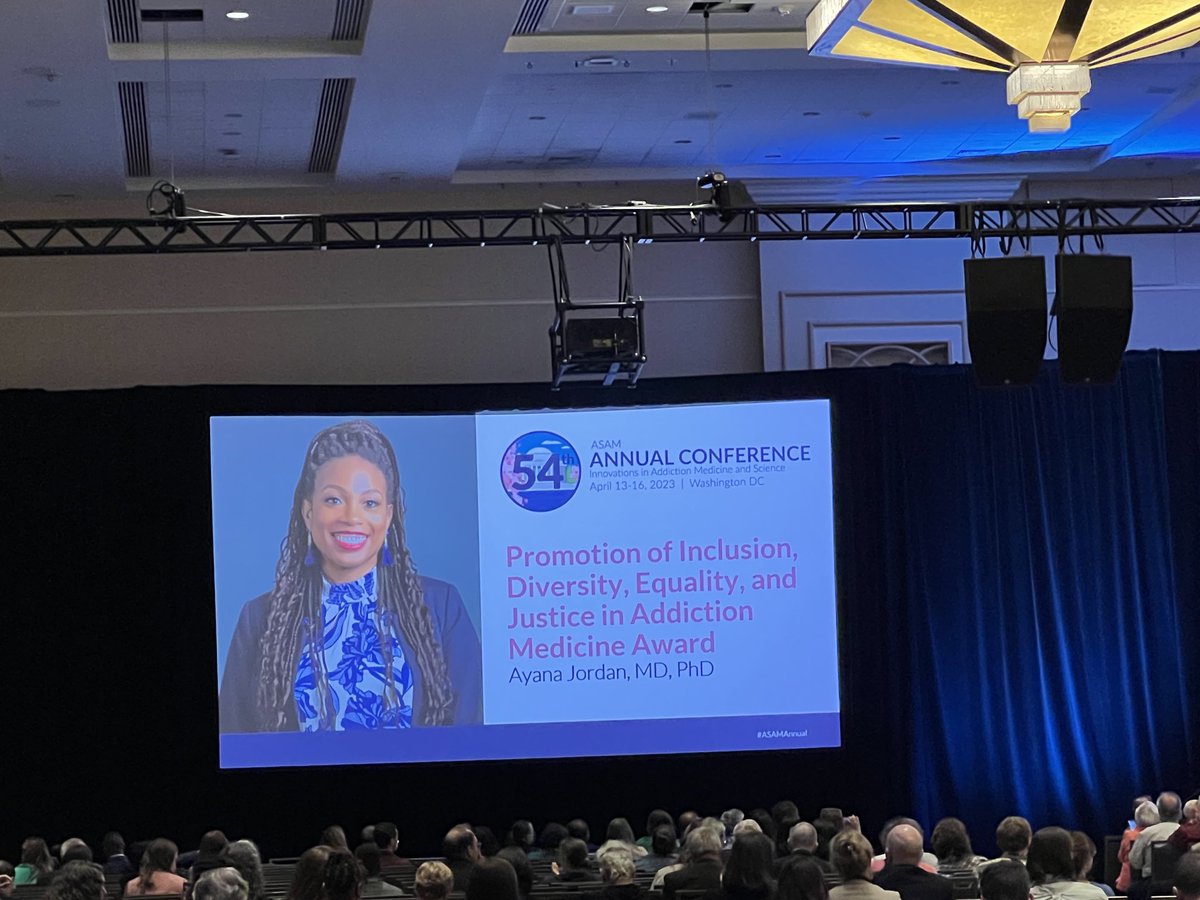 So great to see ⁦@DrAyanaJordan⁩ receive the first ever award at ⁦@ASAMorg⁩ for promotion of inclusion,diversity,equity and justice in addiction medicine - well deserved #asam2023