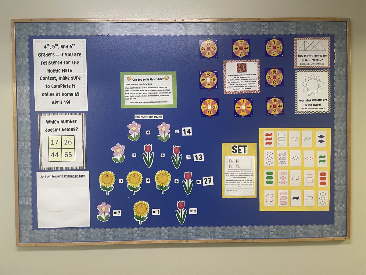 Ms_MathQueen's tweet photo. Very excited about @TenacreSchool new bulletin board in celebration of all things math, in honor of the #NoeticMathContest! #mathitude #iteachmath https://t.co/hqwnQEJYxi