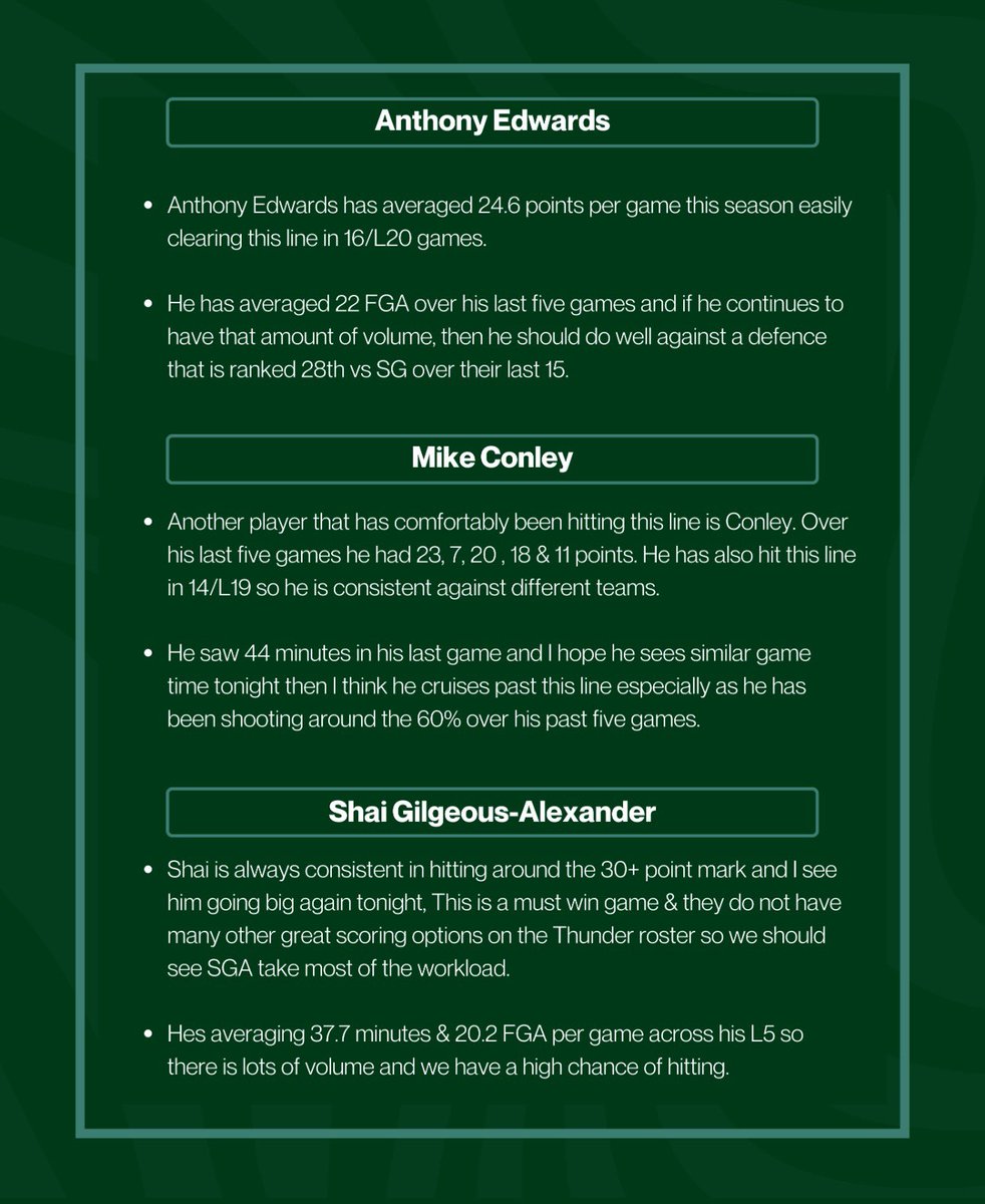 Harry Lock Picks on Twitter "NBA Bet 2. 🏟️ OKC Timberwolves SGP. 📍