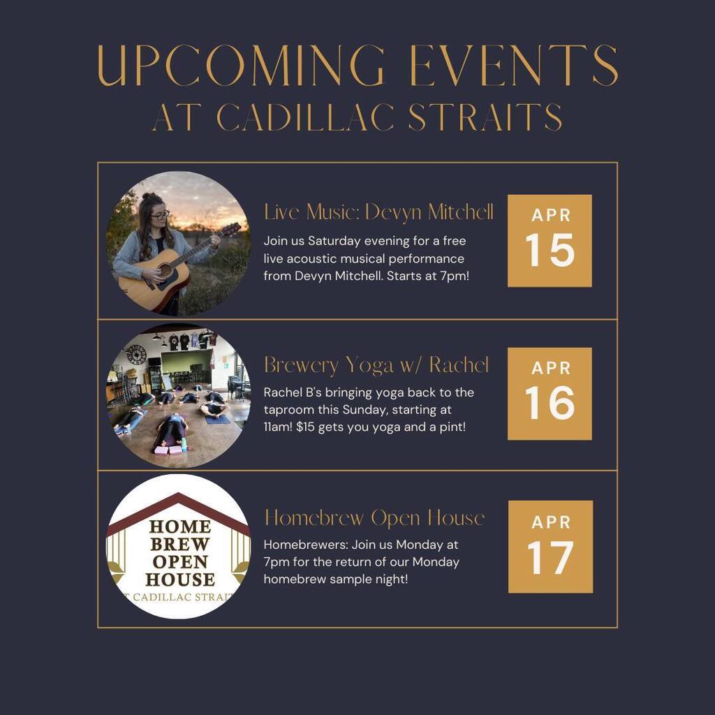 Hello friends! We have a busy weekend for you to avoid yardwork at your leisure.

- Saturday, 7pm: Live acoustic music w/ Devyn Mitchell
- Sunday, 11am: Yoga in the brewhouse
- Monday, 7pm: Homebrew Open-House

Hope to see you at one or all of these! instagr.am/p/CrB7tgMMzXF/