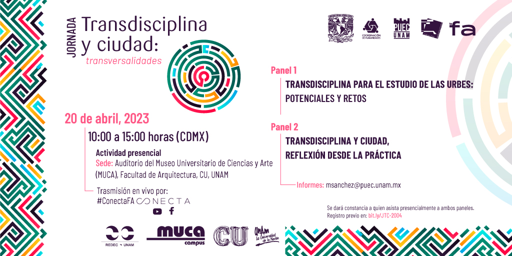 PUEC_UNAM's tweet photo. 📌 Jornada para reflexionar sobre los potenciales y retos de estudiar las urbes desde una perspectiva transdisciplinar, así como conocer algunas experiencias.
Sede: Auditorio del @muca_unam
🗓️20 de abril, 10 a 15 h /Presencial
🔴Transmisión #ConectaFA https://t.co/Tak96IasVH https://t.co/33ehK21RLF