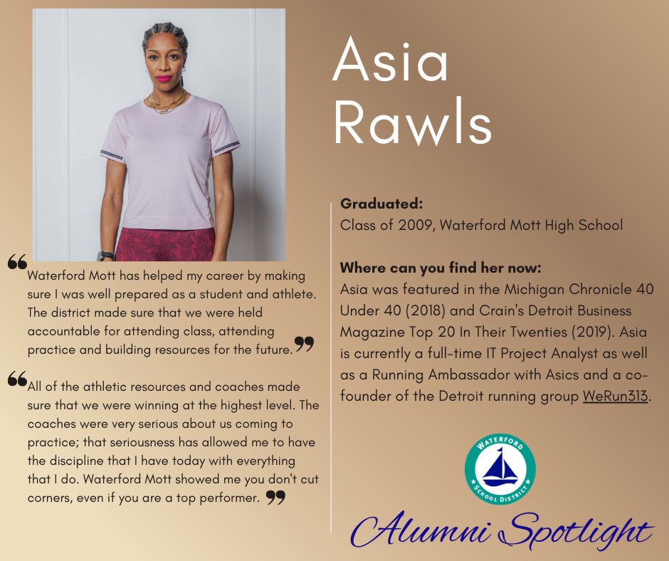 WSDNews's tweet photo. This month our Alumni Spotlight features Asia Rawls, Class of 2009. Asia is currently an IT Project Analyst, a Running Ambassador for Asics and the co-founder of the Detroit running group @WeRun313.
#Alumni #Asics #WeRun313 https://t.co/lQzP3KVdZK