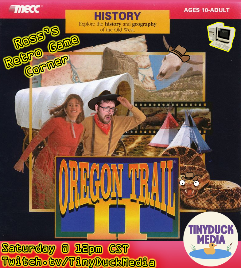 RossDavidChris's tweet photo. Hitch up them wagons, the Retro Game Corner is back! Join me tomorrow starting at Noon CST as I tackle my first PC game on the Duck Stream: 1995's Oregon Trail II! 
https://t.co/TALG0vM1lP

#TinyDuckMedia #retrogaming #twitchstreamer #OregonTrail #pcgaming https://t.co/GEUvOzu5YP