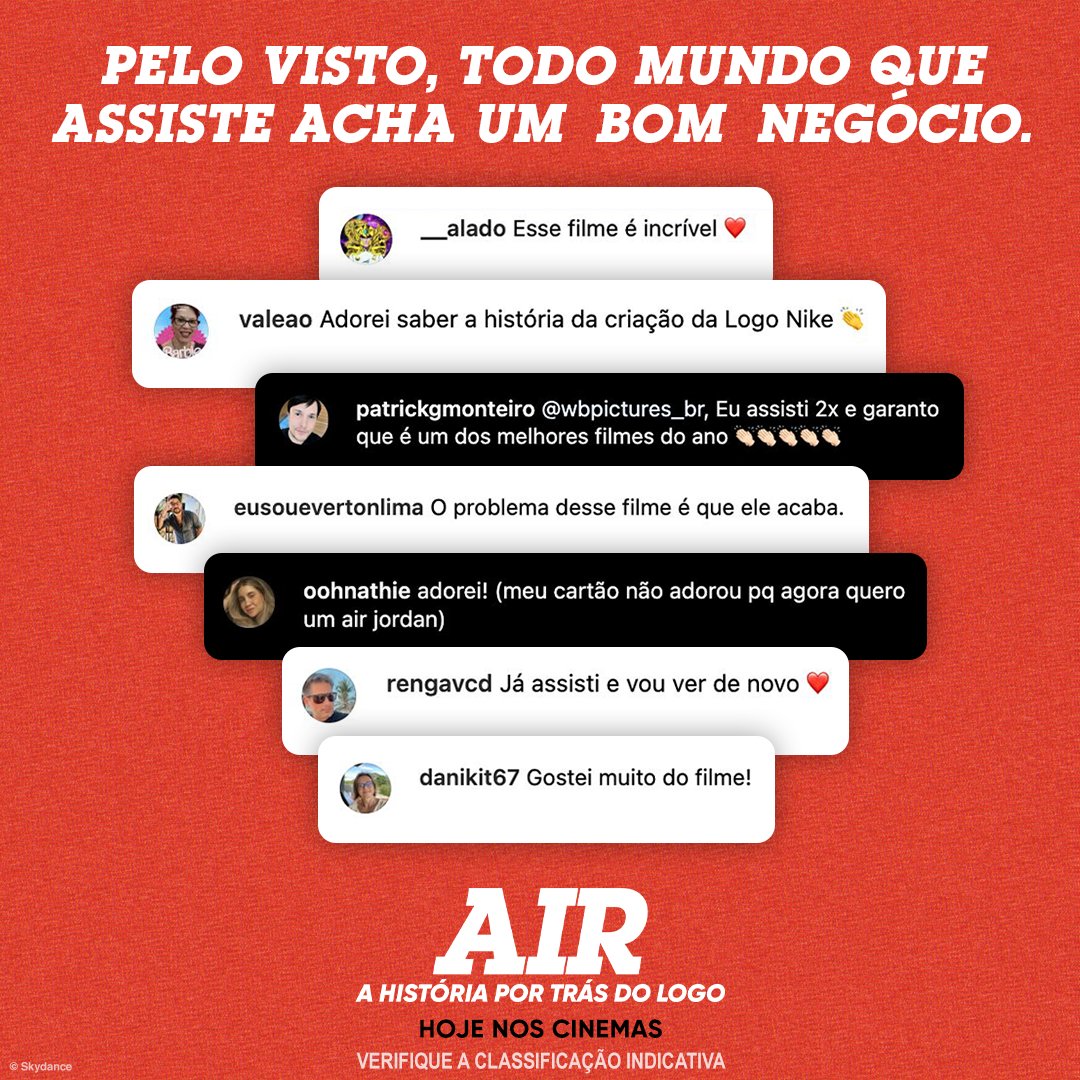wbpictures_br's tweet photo. A melhor propaganda que um negócio pode ter é o boca a boca. Estou no caminho certo.
Garanta seu ingresso https://t.co/iyyLhjyXwJ e confira você também #AirFilme, HOJE NOS CINEMAS. https://t.co/lS84aqiqBN