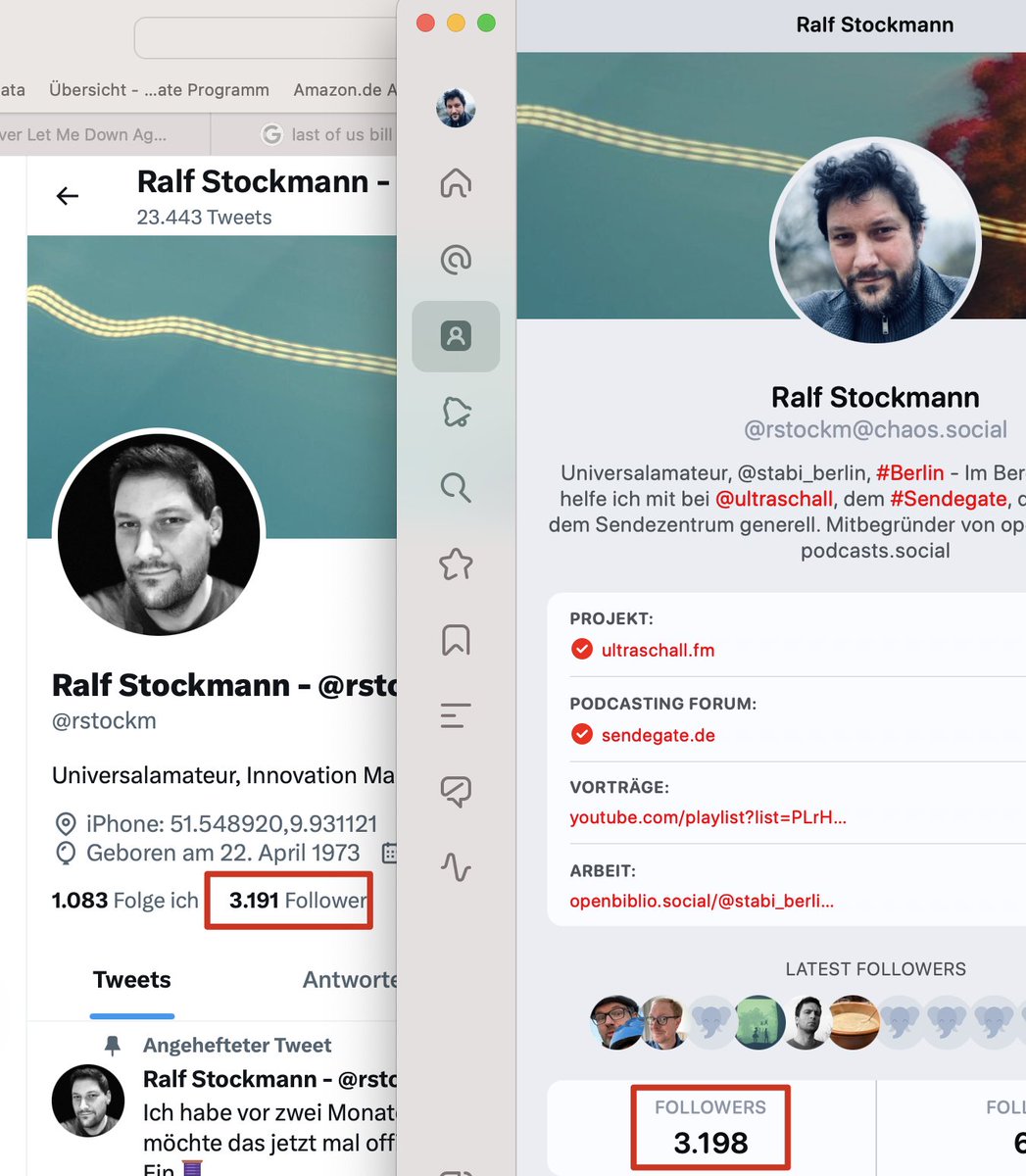 Und da ist es passiert: mehr Follower:innen auf #mastodon als ich hier je hatte. Schaut mal vorbei, wir haben Kuchen es gibt noch echtes Wachstum - ohne Geld und blauen Haken. In der <a href="/me_freakshow/">Freak Show</a> von gestern erzähle ich dazu auch etwas ab Stunde 3:37

freakshow.fm/fs264-die-gros…