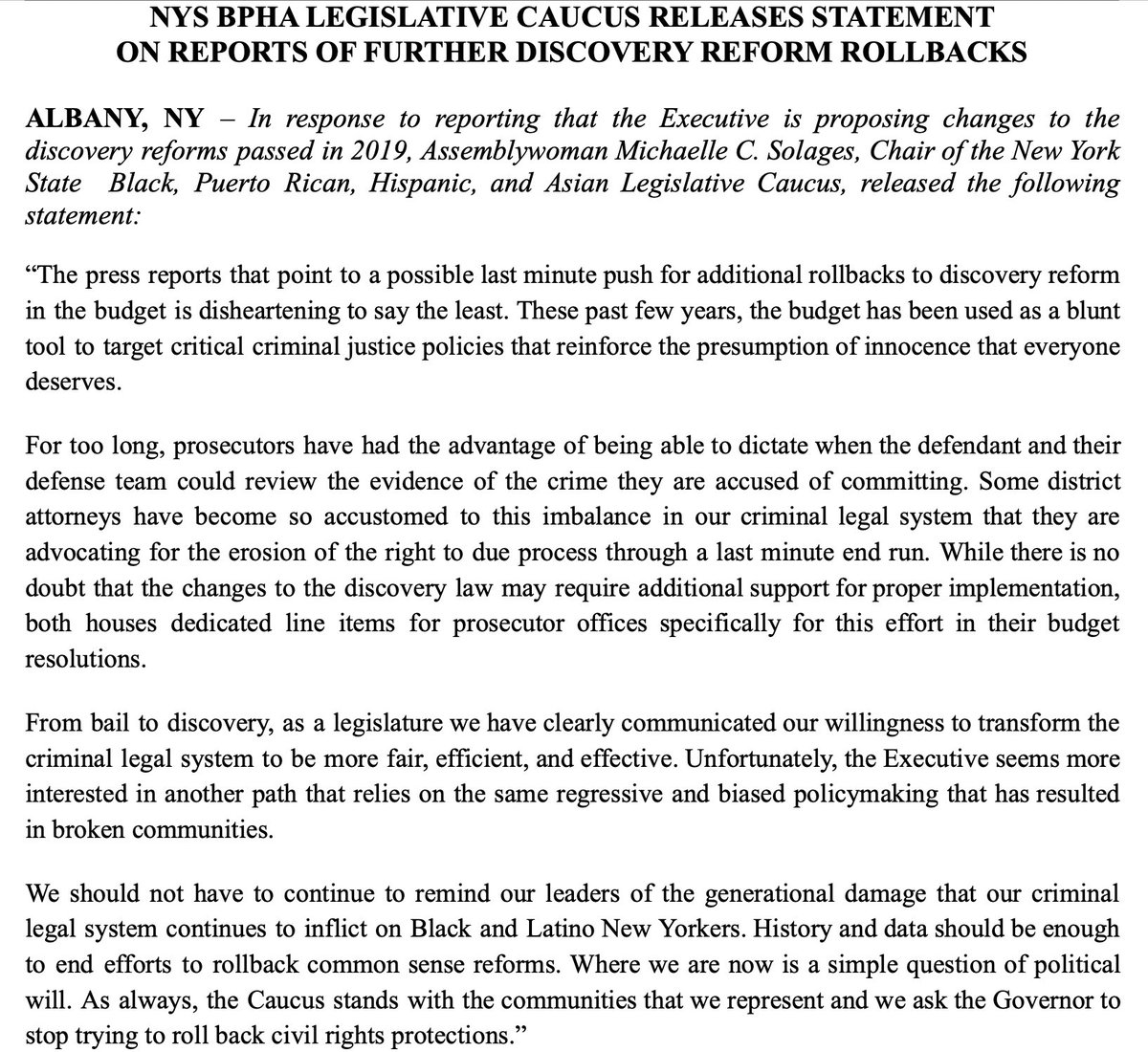 BPHACaucus's tweet photo. “Some district attorneys have become so accustomed to this imbalance in our criminal legal system that they are advocating for the erosion of the right to due process through a last minute end run....." #NoRollBacks

Read our full statement here: https://t.co/MuyklcF7TQ