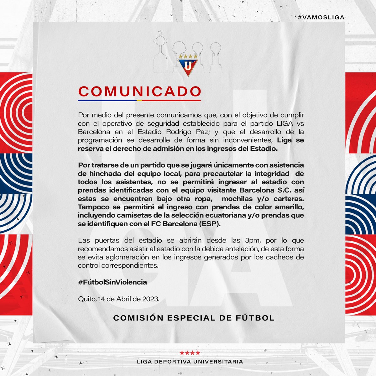 LDU_Oficial's tweet photo. #ComunicadoOficial 

#FútbolSinViolencia ⚽ https://t.co/MuZVPktD9H