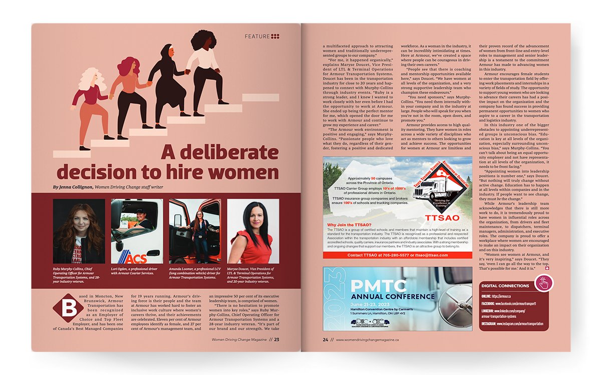 IN THIS ISSUE: A deliberate decision to hire women
Armour Transportation has been recognized as an Employer of Choice and Top Fleet Employer.
flip.matrixgroupinc.net/wdcb/2023/spri…
#WomeninTrucking #ArmourTransportation #Canada #TopFleet #EmployerofChoice