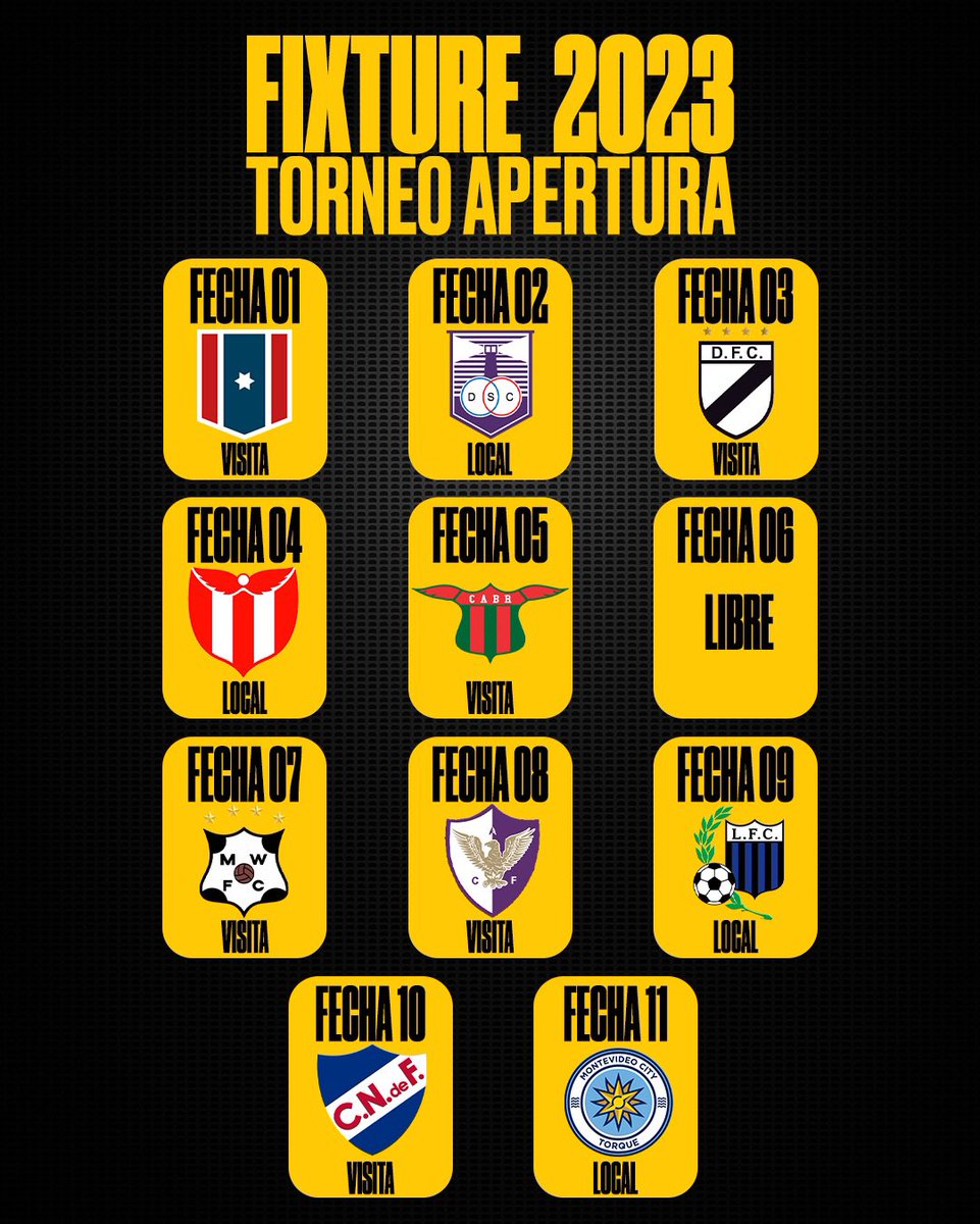 🗓️ 𝐀 𝐣𝐮𝐠𝐚𝐫: definido el ғɪxᴛᴜʀᴇ del Campeonato Uruguayo de Primera División 2023. 

👉🏻 La primera fecha se disputará el fin de semana del 22 y 23 de abril. 

#VamosCarboneras