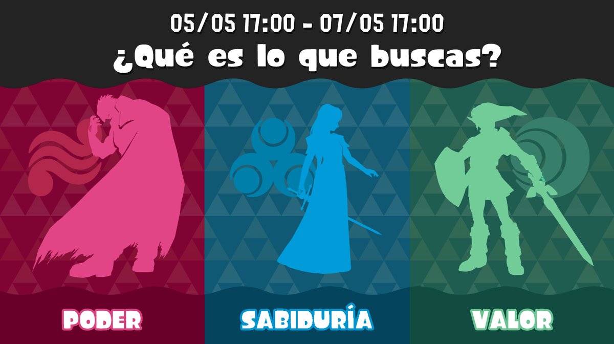 NintendoLatam's tweet photo. ¡Se acerca un Splatfest especial Splatoon x The Legend of #Zelda en #Splatoon3! ¿Te pondrás del lado del #EquipoPoder, del #EquipoSabiduría o del #EquipoValor?

Este evento especial del juego durará del 5 de mayo a las 6:00 p.m. (hora de CDMX) hasta el 7 de mayo a las 6:00 p.m. https://t.co/9T3MgsRwCO