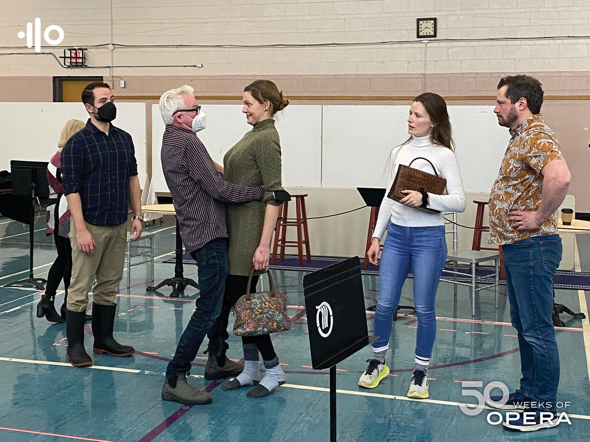ManitobaOpera's tweet image. Director Rob Herriot and cast members having some fun during rehearsal for Così fan tutte.

#50weeksofopera