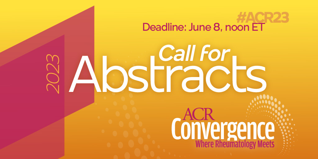 #ACR23 Call for Abstracts is now open! Submit your best research for peer review. If accepted, it will be published in a special A&amp;R online supplement &amp; presented during the meeting. Submission deadline Thurs., June 8, at noon ET. Details → acr.tw/41sY6et