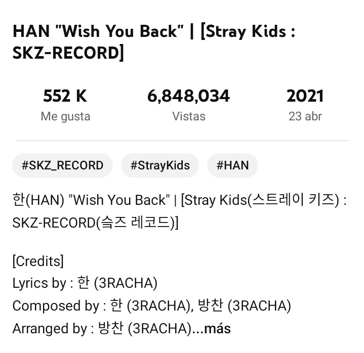 Stream Party para Wish You Back 🌺

El 23 de Abril es el aniversario de Wish You Back, podemos hacer que llegue a los 7M para entonces! 

Por favor participen del stream party que haremos desde hoy a las 9:00 Am KST. 

📌youtu.be/G9iDK2LrhHw

#HAN #StrayKids <a href="/Stray_Kids/">Stray Kids</a>