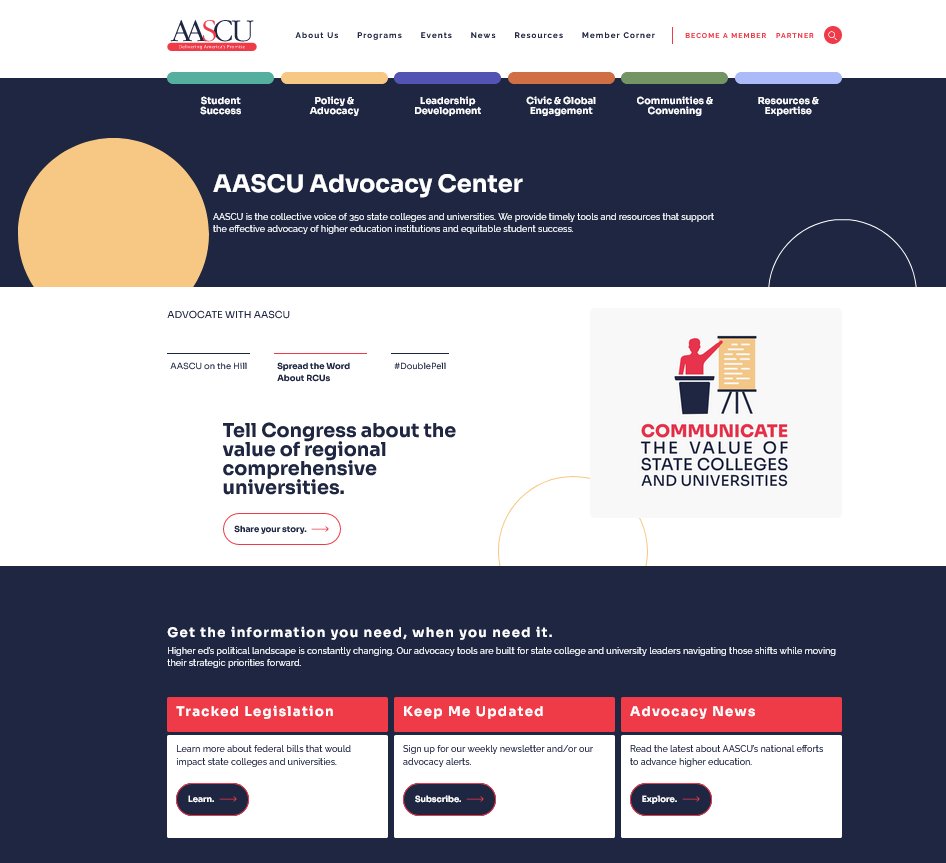 AASCUPolicy's tweet photo. Red-letter day at @AASCU. Our new Advocacy Center is now live - it's a nice addition to the organization's website redesign. Visit: https://t.co/H0fWPkRpb6 It's easy to join and lend your voice in support of #RegionalComprehensive Universities👀👇👇👇 https://t.co/TooZqV6tIe