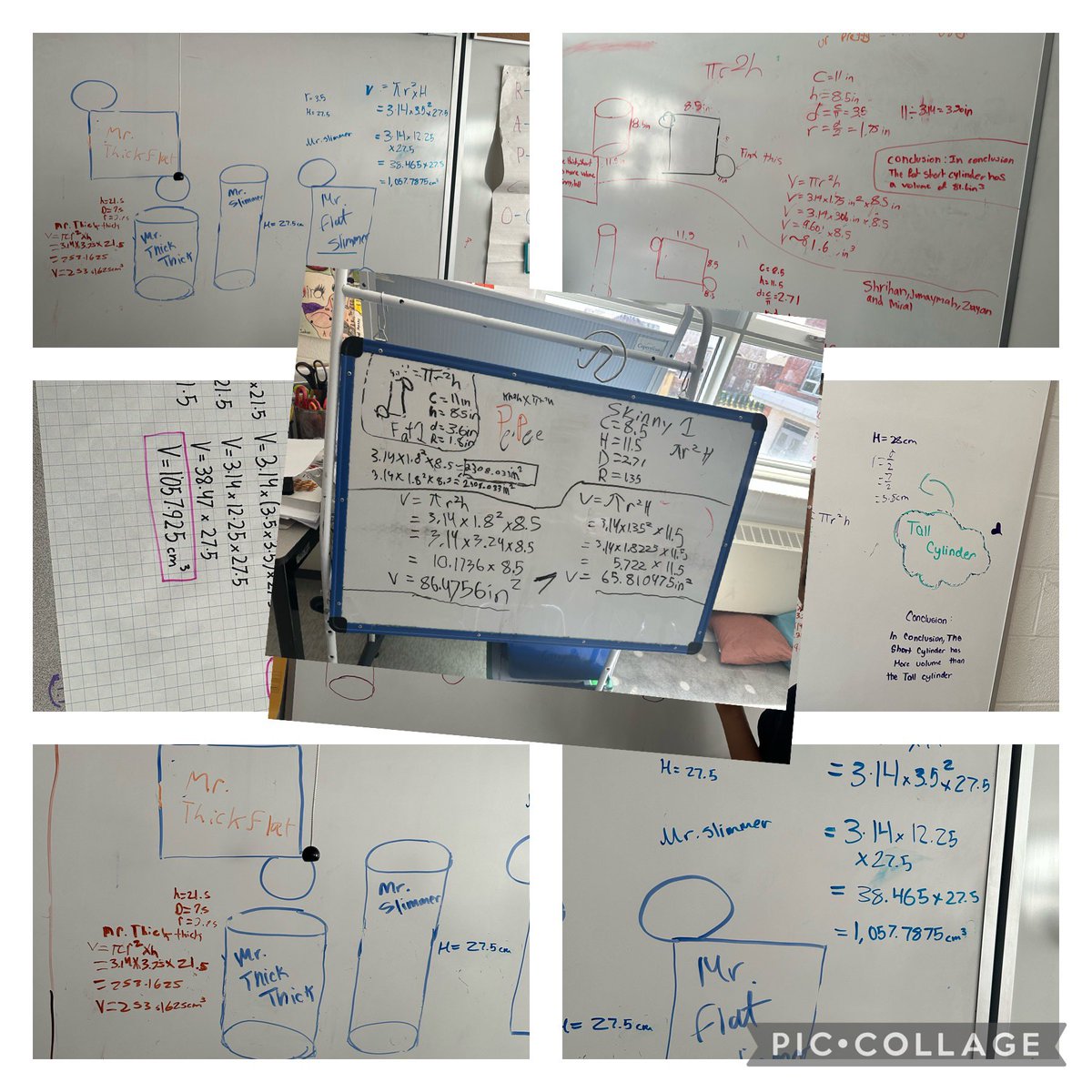 MrsGupta_Grade7's tweet photo. Comparing volume of two cylinders made from a same size of 📄. Students from 7A explored how differences in dimensions of radius and height can effect the volume of cylinders. They were surprised by the results #peeleml #engagemath #thinkingclassroom @DolsonPS @shawn_sabourin https://t.co/uvYVvqEJlL