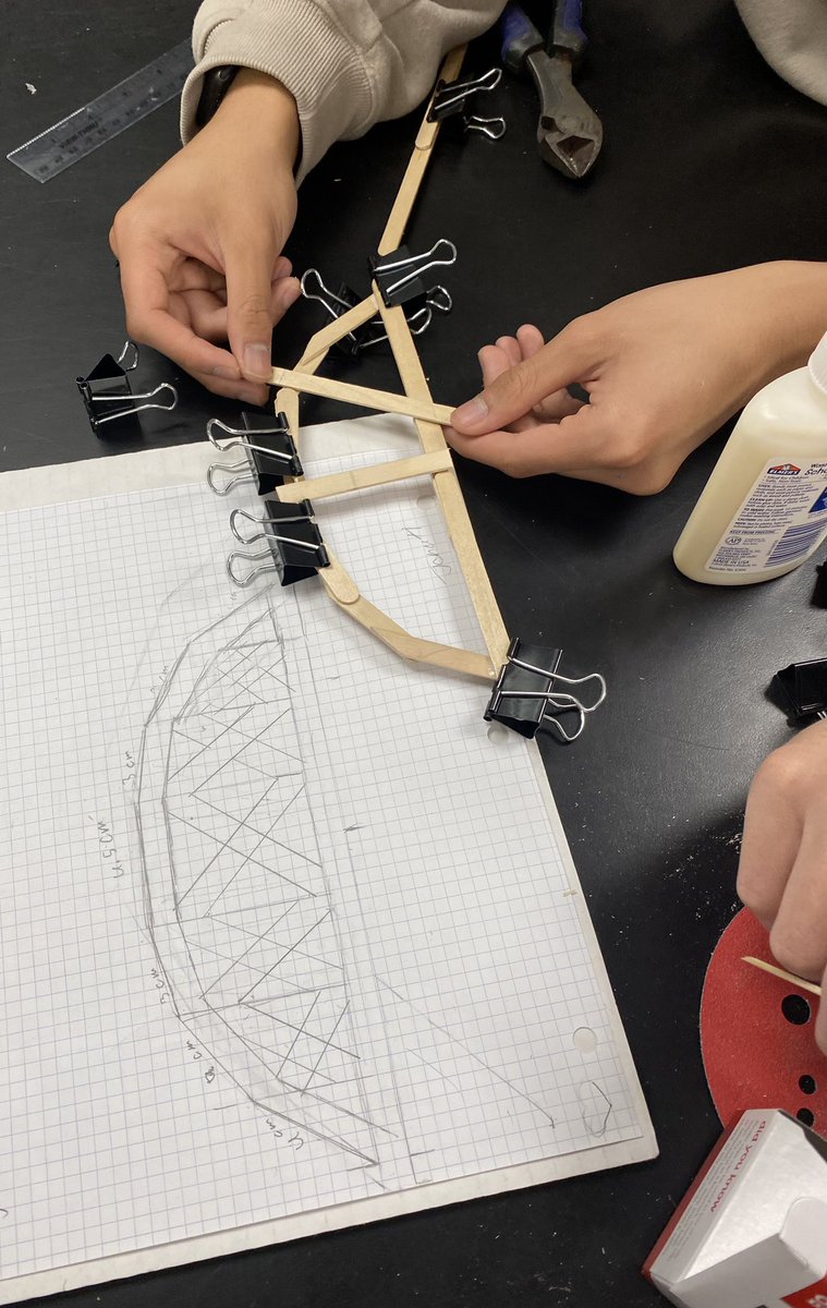 Classroom full of Students, 32 pairs of pliers, popsicles sticks, glue and bridge designs… Amazing things happen… Grateful to have dad, uncles and my brothers to borrow 24 pliers/cutters… 
Embrace the creative chaos.
#elmtritons #suhsd