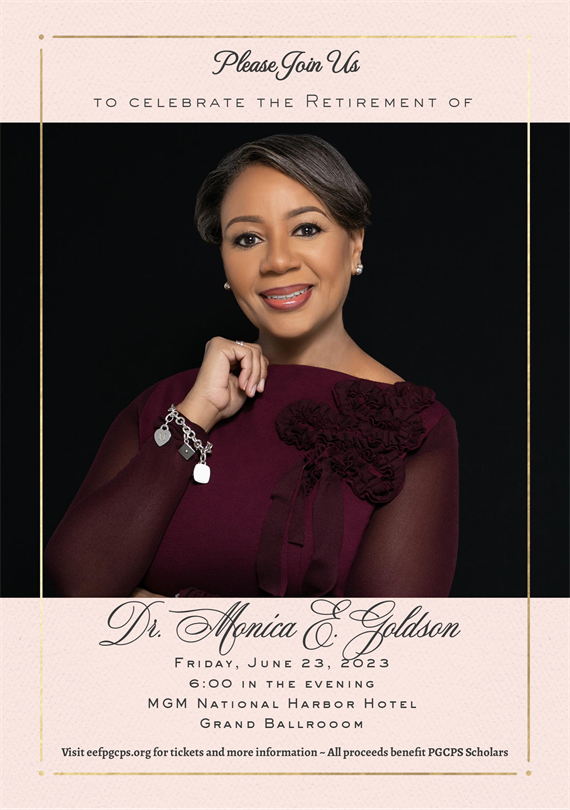 eefpgcps's tweet photo. Tickets on sale now for our retirement celebration in honor of @DrMonicaCEO as she concludes 32-year career in @PGCPS. Join us June 23, 6p at MGM National Harbor. Discounted tickets for PGCPS staff! All proceeds benefit PGCPS scholars. INFO: https://t.co/y4cRTw6VPf https://t.co/dE7j8i1t86