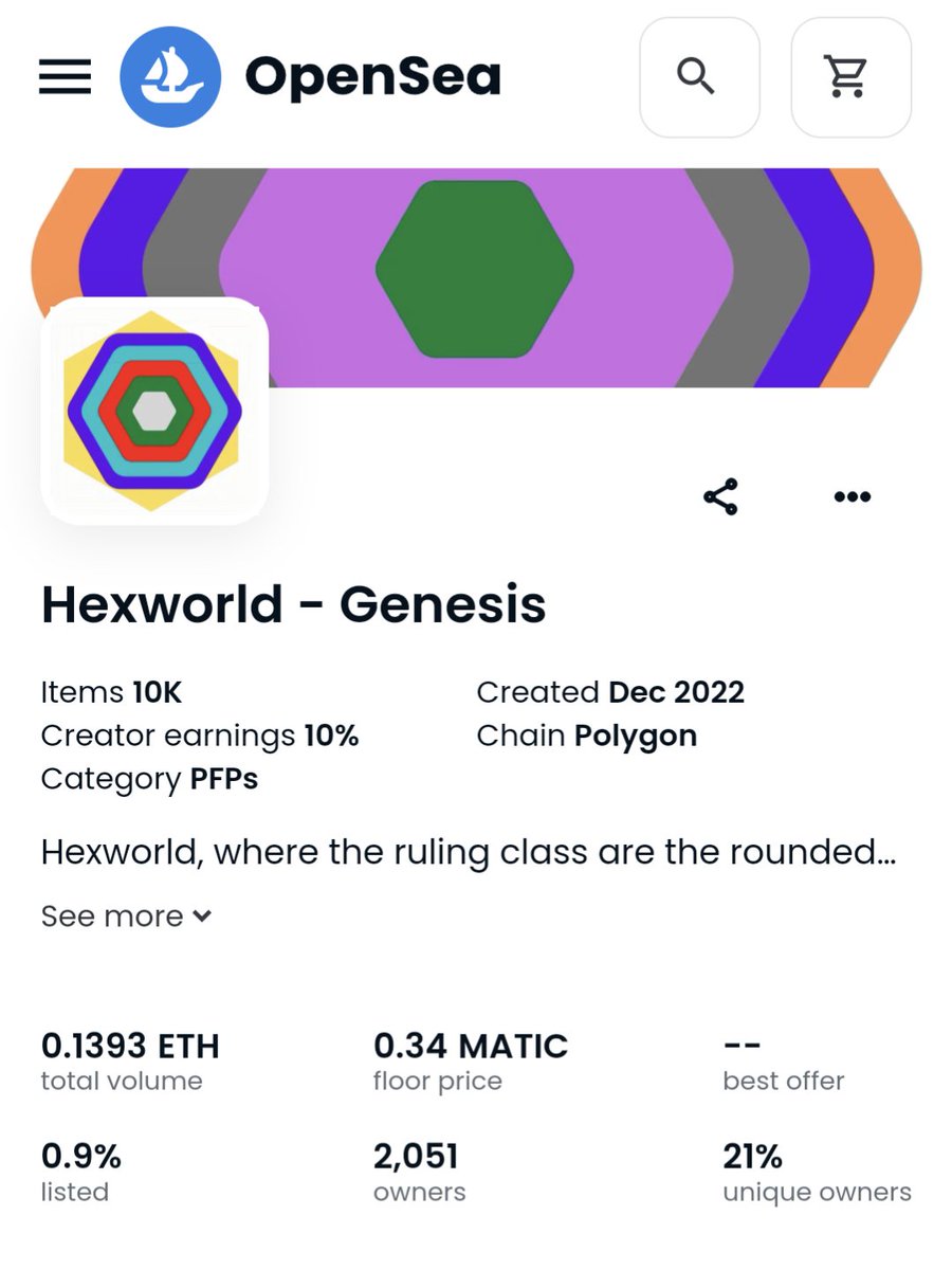PeterDWake's tweet photo. Only 62 listed under 3 matic!
https://t.co/SPx1HN0OvR 

#hexworld #NFTs #PolygonNFT https://t.co/5Fi0jZqYyG