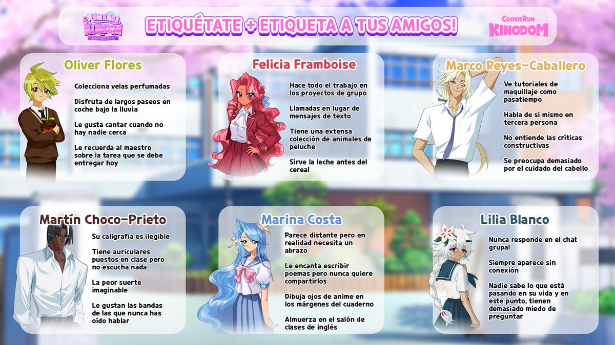 ¡Etiqueta a tus amigos! 💕 

¿Con quién te sientes más identificado?

#CookieRun #CookieRunKingdom #RomanceKingdom