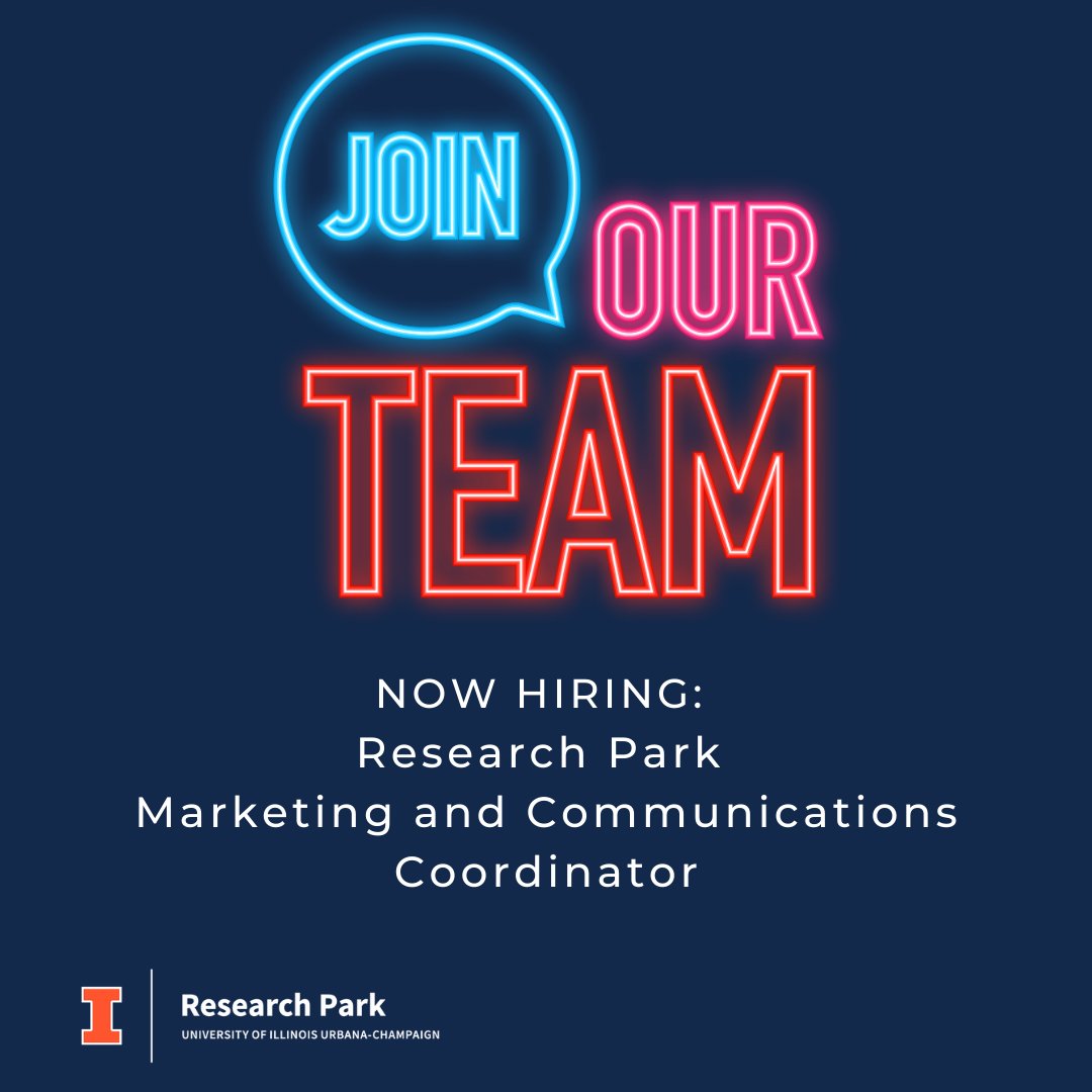 UIResearchPark's tweet photo. Love to tell stories? Let's talk.
We're seeking a vibrant, creative and enthusiastic communicator. This role will support our team's efforts to showcase all that makes this place a nationally-recognized innovation destination.
More info: https://t.co/fG8tsZsC4R
#CoolJobAlert https://t.co/vPRIpgMEYl