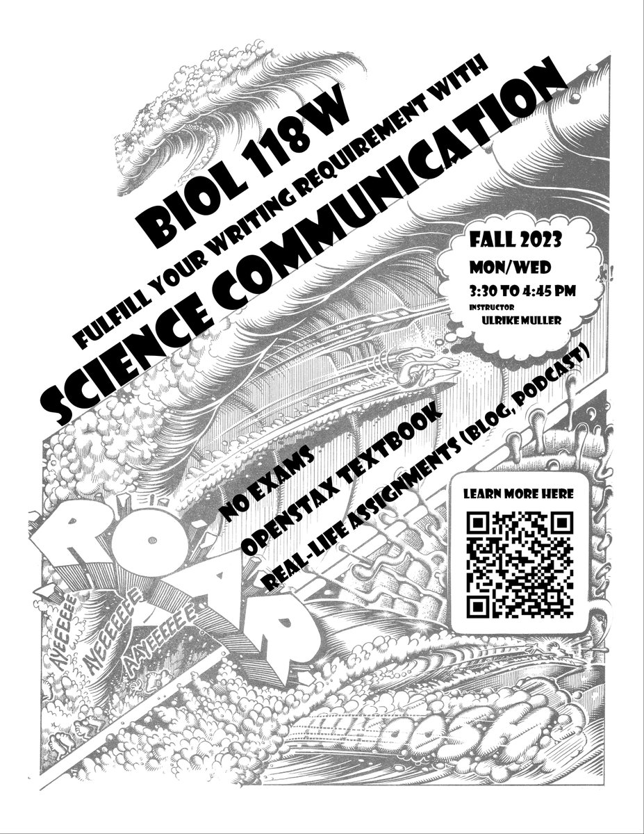 Brand new course on Science Communication; fulfill Fresno State's writing  requirement; with @UlrikeKMuller as the instructor for fall 2023. More info at: sites.google.com/mail.fresnosta…

#scicomm #STEM #pedagogy #writing